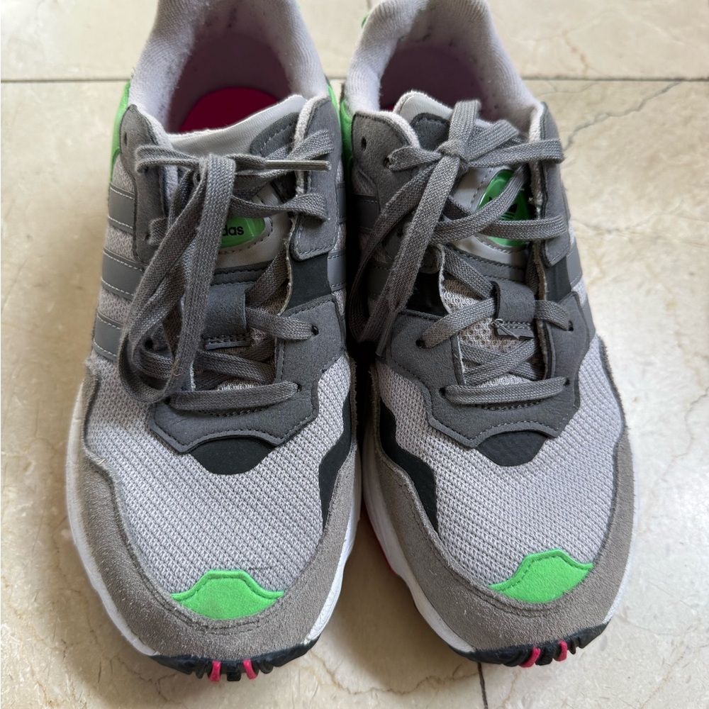 adidas Gray and Green Sneakers with Breathable Mesh and Rubber Sole